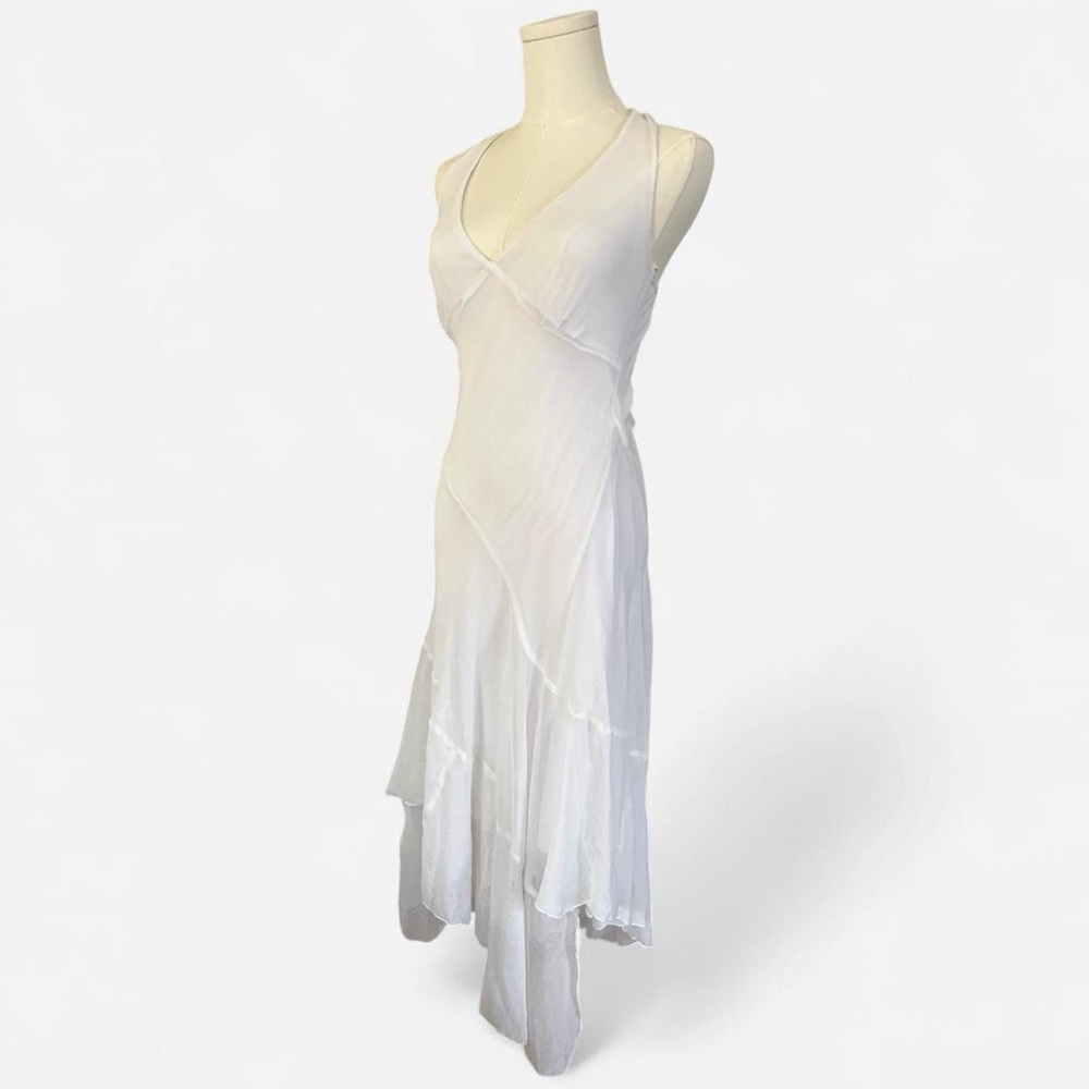 White Asymmetrical Flowy Midi Dress with Open Back